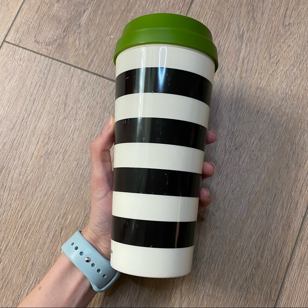 KATE SPADE black and white striped thermal coffee mug tumbler 16 oz - Picture 5 of 9